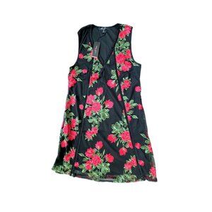 Romeo + Juliet Couture Women Black Red Floral Mesh Sleeveless Dress S NWT